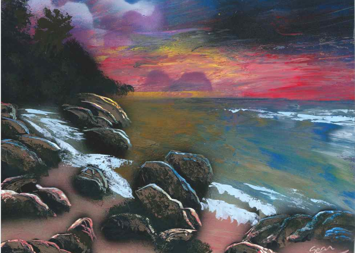 Ocean Sunset Spray Paint Art Print