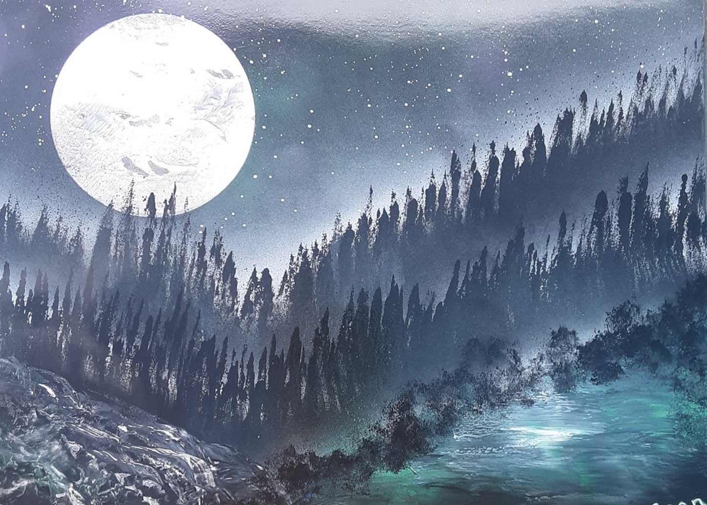 Mountain Night Spray Paint Art Print